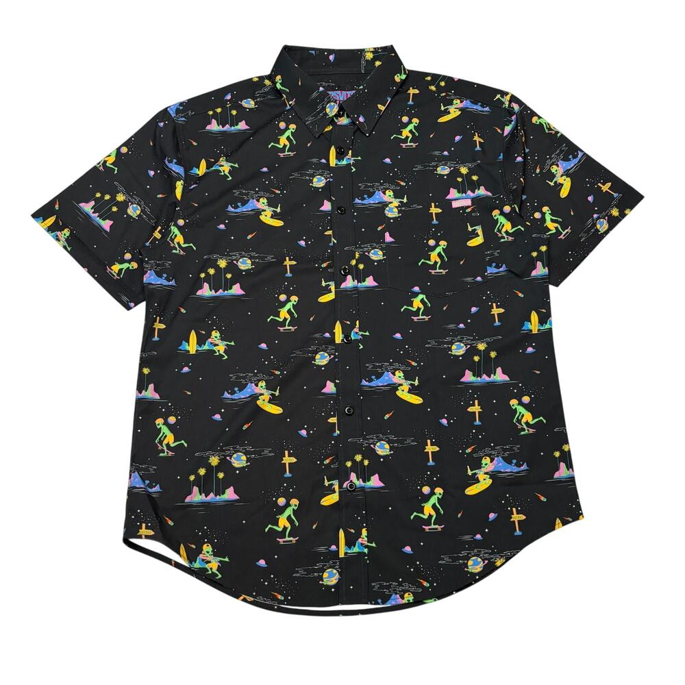RSVLTS 90s Retro Pack Space Beach Kunuflex Short Sleeve Button Up Medium Alien
